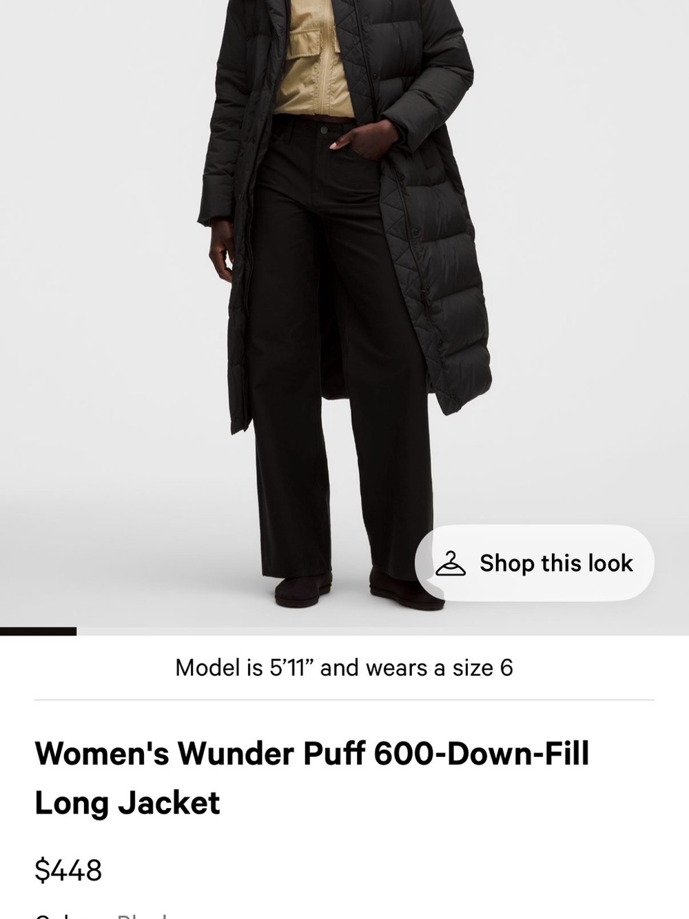 Black Long Puffer Coat with Tan Inner Layer